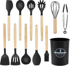 12pcs Non-Stick Silicone Kitchen Utensil Set with Wooden Handles