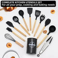 12pcs Non-Stick Silicone Kitchen Utensil Set with Wooden Handles